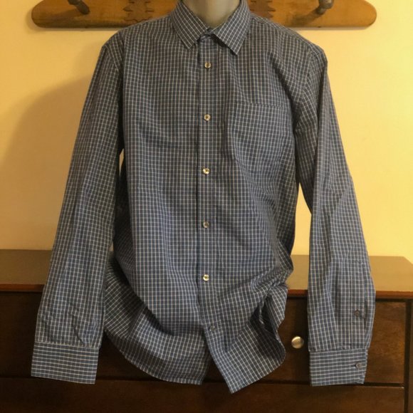 Blue with White & Green Pattern Non-Iron Tailored - Picture 3 of 3